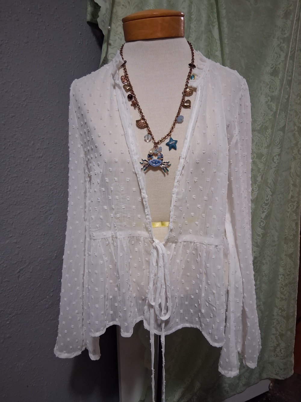 Swiss Dot White Tie-Front Blouse
